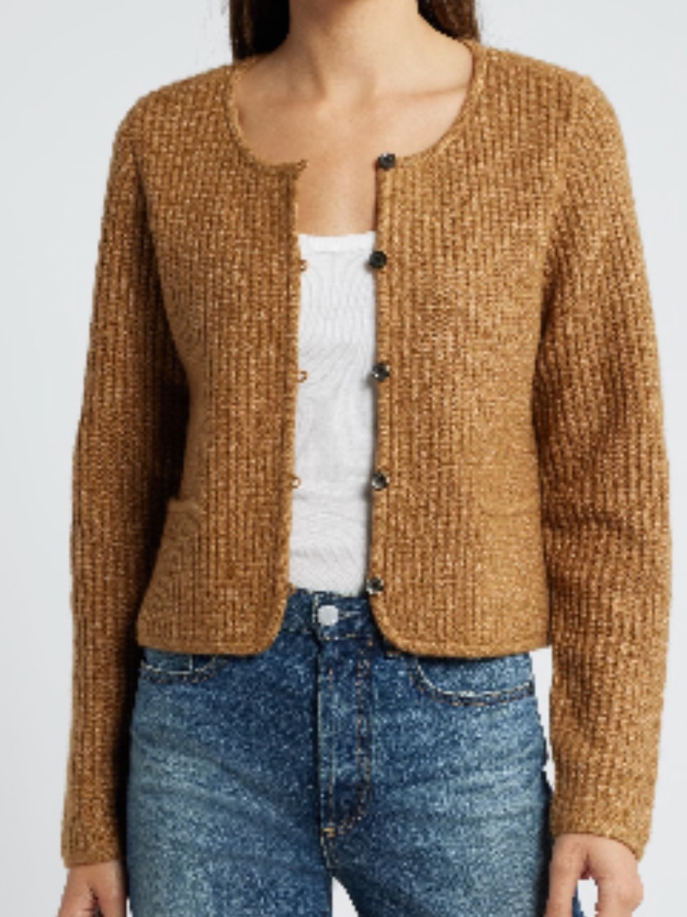 Treasure & Bond Chunky Knit Cropped Cardigan Sweater - Camel